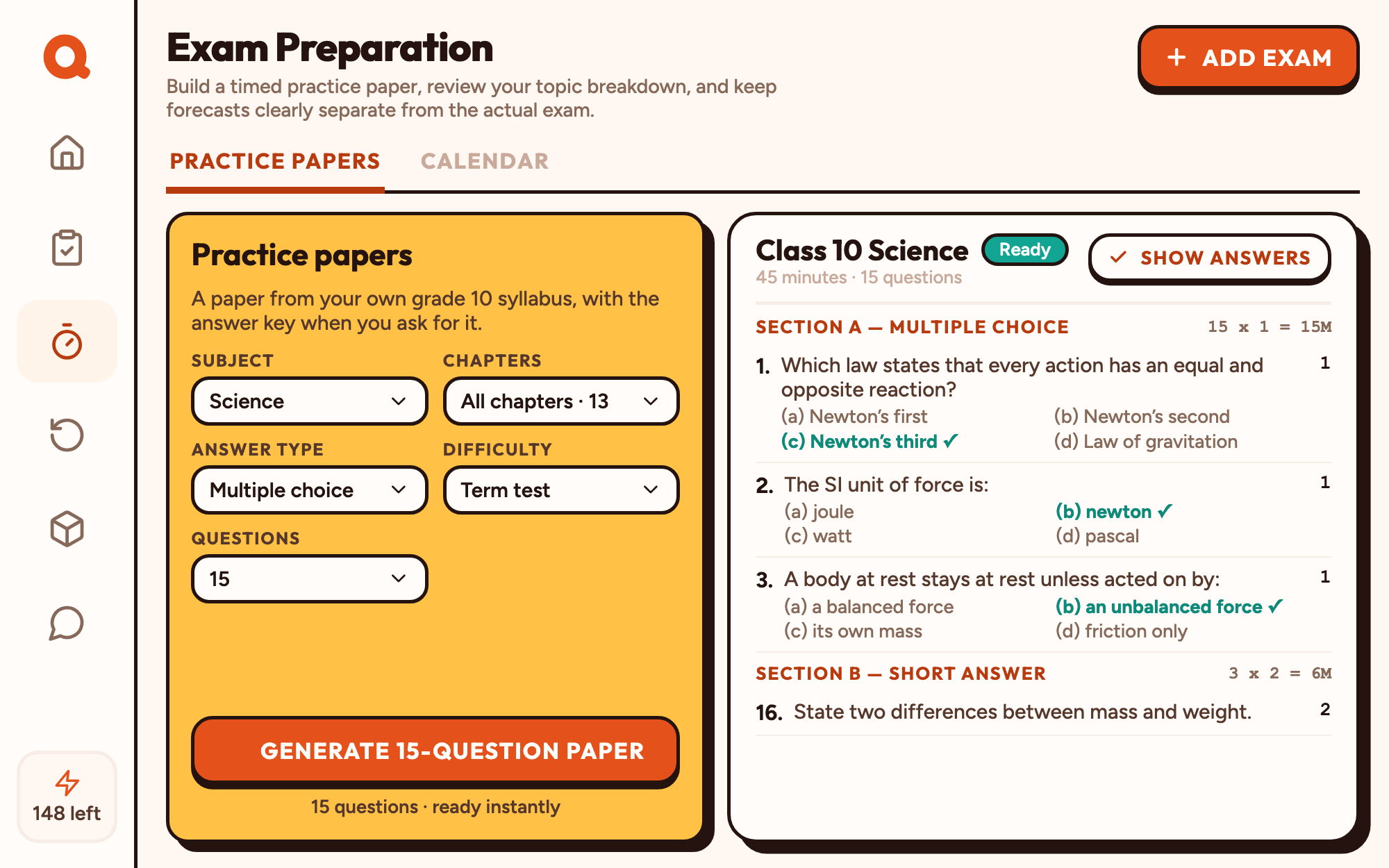 QuriOS Exam mode screen
