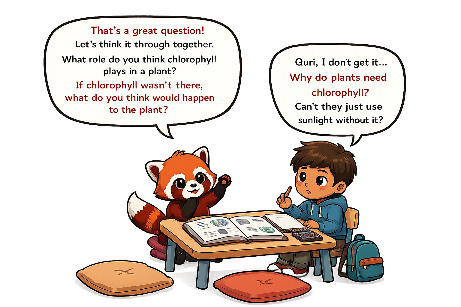 Quri guiding a student with questions